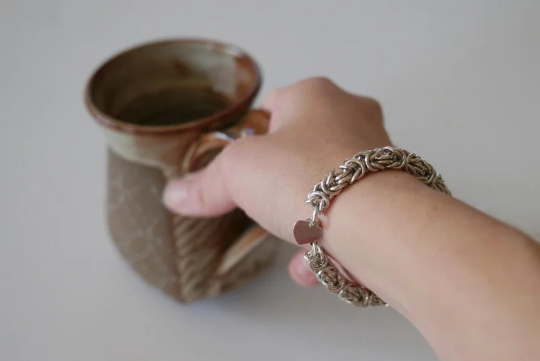 chunky Byzantine bracelet with heart charm